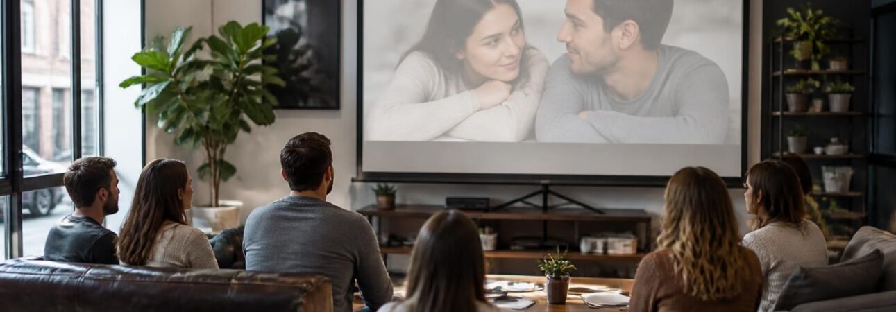 découvrez comment un écran de projection transforme votre atelier de communication de couple en une expérience immersive, projetée directement sur le mur pour renforcer vos échanges et votre complicité.